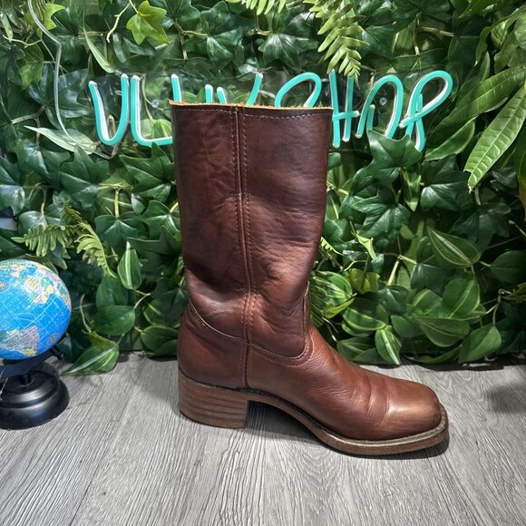 Vintage Frye Campus Women’s Red Rare Square Western Made In USA Boots 9 Fit Wide - Picture 7 of 10